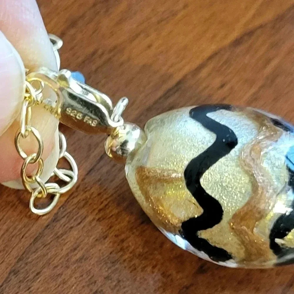 Vintage 90s Venetian Murano Glass Design by FMC Gold and Black Beaded Necklace - Picture 5 of 5